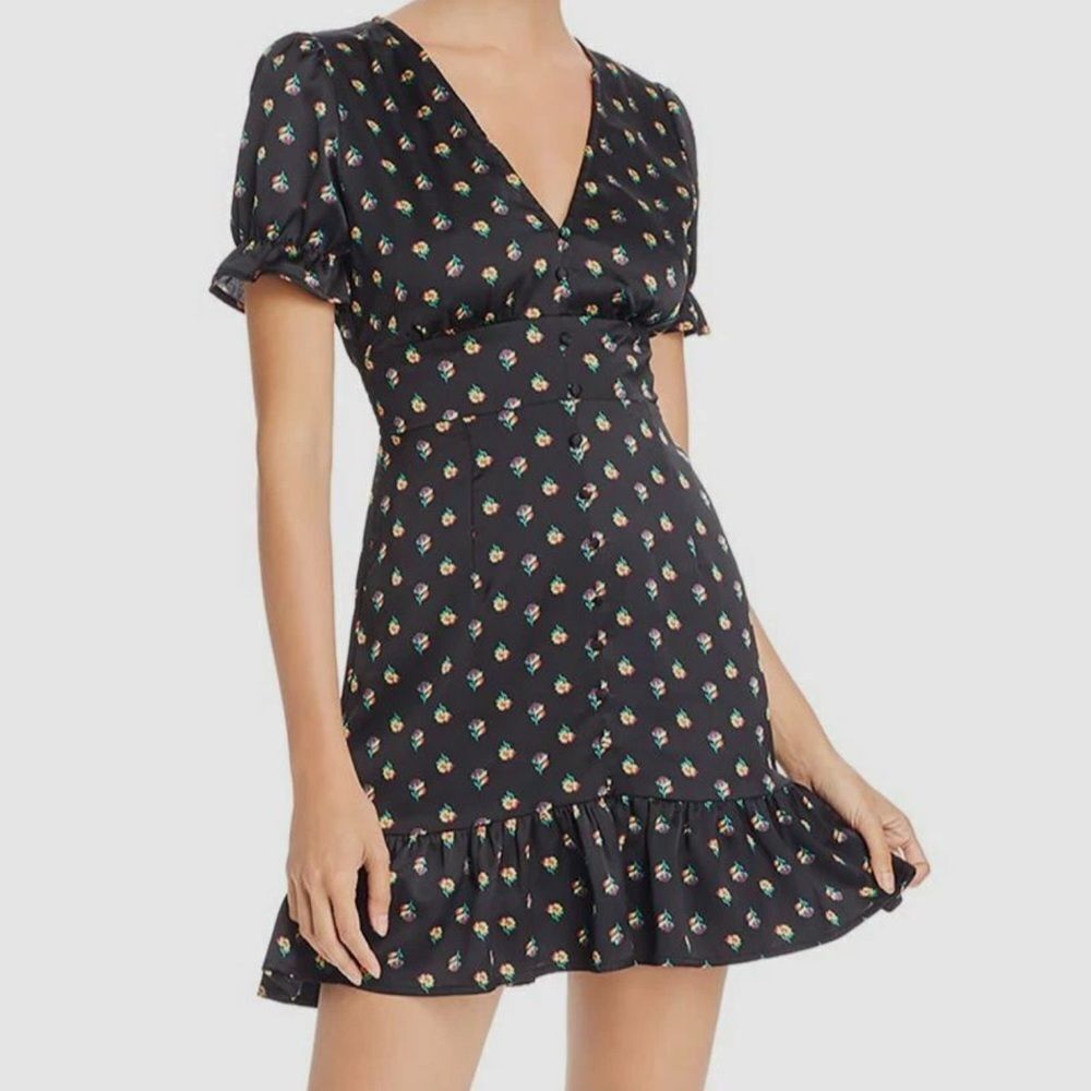 Aqua Women's Black Short-Sleeve Floral V-Neck Button Fit & Flare Dress